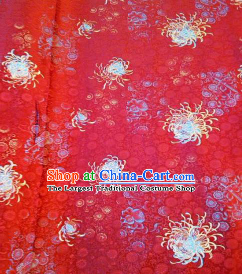 Asian Chinese Classical Chrysanthemum Pattern Design Red Silk Fabric Traditional Nanjing Brocade Material