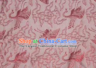 Asian Chinese Classical Cloud Cranes Pattern Design Pink Silk Fabric Traditional Nanjing Brocade Material