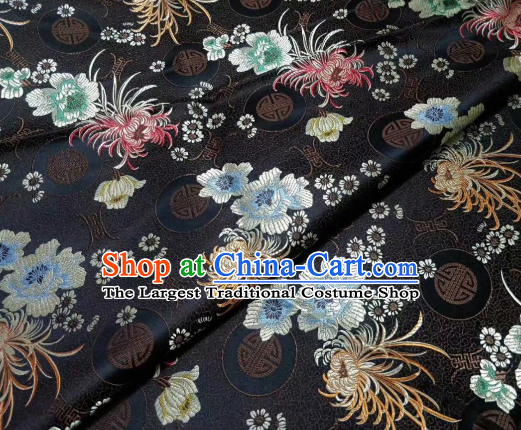 Asian Chinese Classical Chrysanthemum Pattern Design Brown Silk Fabric Traditional Nanjing Brocade Material
