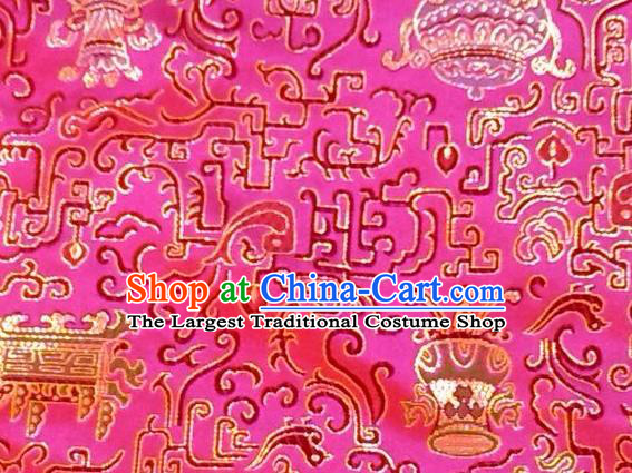 Asian Chinese Classical Eight Treasures Pattern Design Rosy Silk Fabric Traditional Nanjing Brocade Material