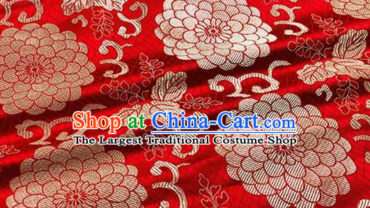 Asian Chinese Classical Lotus Pattern Design Red Brocade Fabric Traditional Silk Material