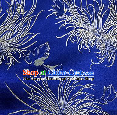 Asian Chinese Classical Chrysanthemum Pattern Design Royalblue Brocade Fabric Traditional Silk Material