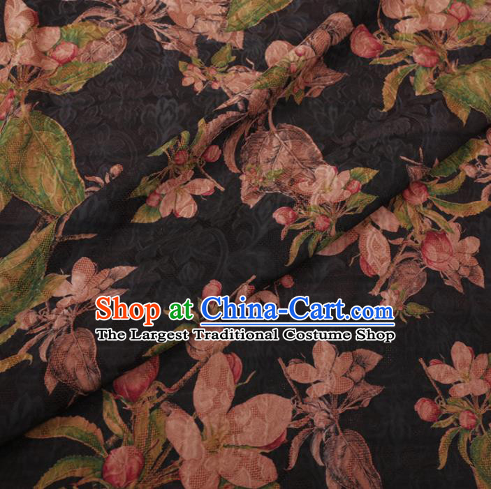 Asian Chinese Classical Begonia Pattern Design Black Watered Gauze Fabric Traditional Silk Material