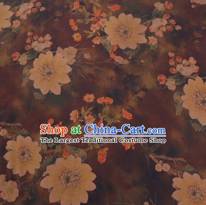 Chinese Cheongsam Classical Pear Flowers Pattern Design Brown Watered Gauze Fabric Asian Traditional Silk Material