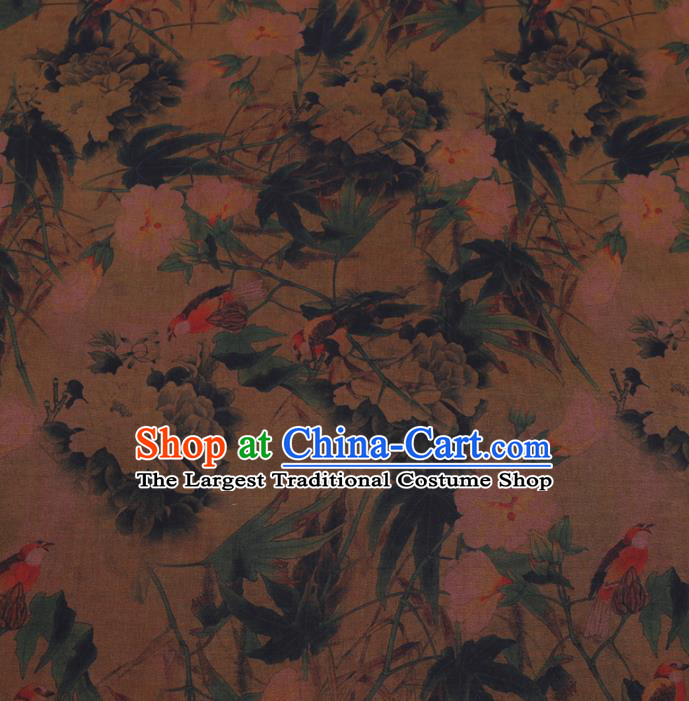 Chinese Cheongsam Classical Pear Flowers Pattern Design Khaki Watered Gauze Fabric Asian Traditional Silk Material