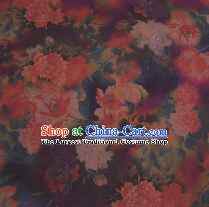 Chinese Cheongsam Classical Peony Pattern Design Purple Watered Gauze Fabric Asian Traditional Silk Material