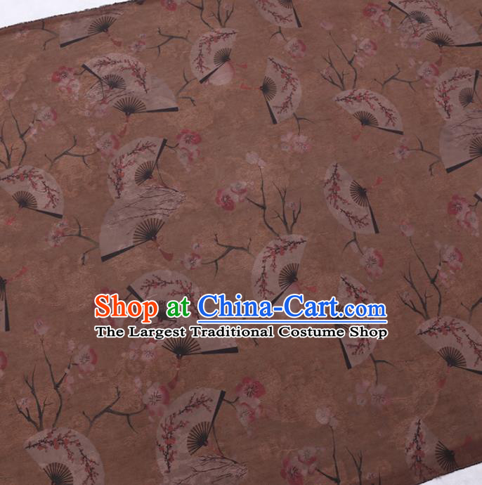 Chinese Cheongsam Classical Plum Fan Pattern Design Khaki Watered Gauze Fabric Asian Traditional Silk Material