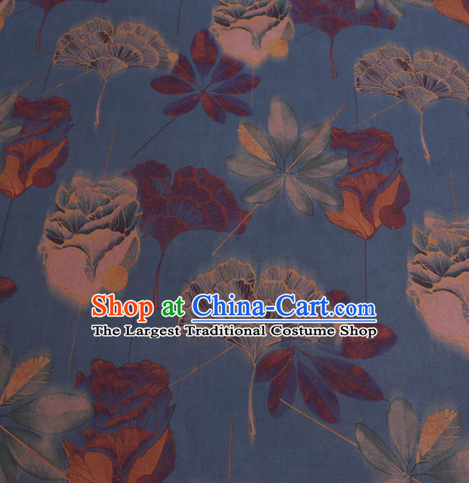 Chinese Cheongsam Classical Ginkgo Pattern Design Blue Watered Gauze Fabric Asian Traditional Silk Material