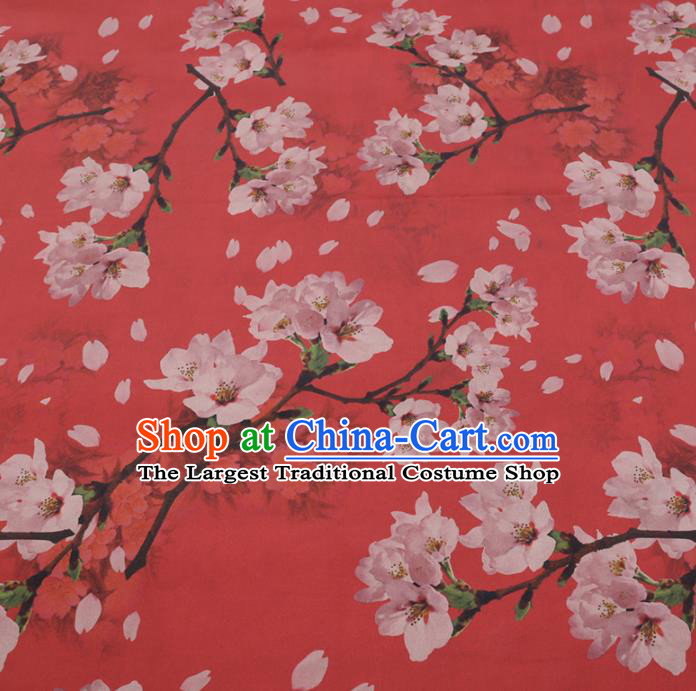 Chinese Cheongsam Classical Peach Blossom Pattern Design Red Watered Gauze Fabric Asian Traditional Silk Material