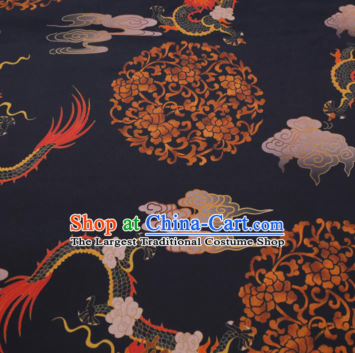 Chinese Cheongsam Classical Dragon Pattern Design Black Watered Gauze Fabric Asian Traditional Silk Material