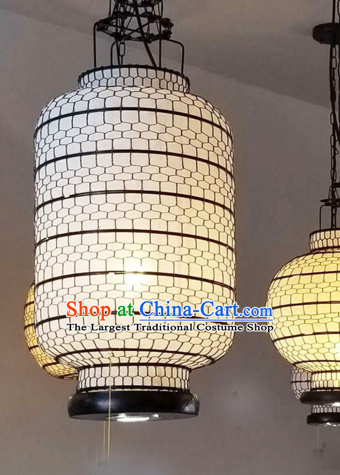 Free Worldwide Delivery Tube Shape Classic White Chinese Classical Handmade Iron Mesh Lantern Palace Lanterns