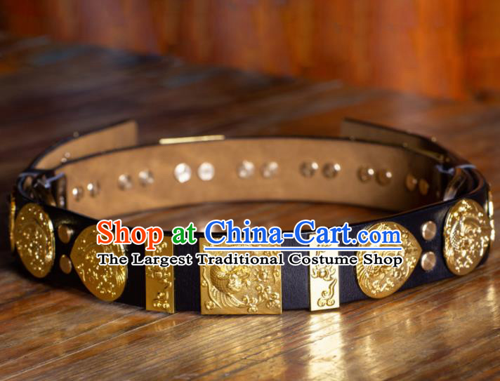 Traditional Chinese Ming Dynasty Swordsman Leather Belt Ancient Imperial Guards Waistband for Men