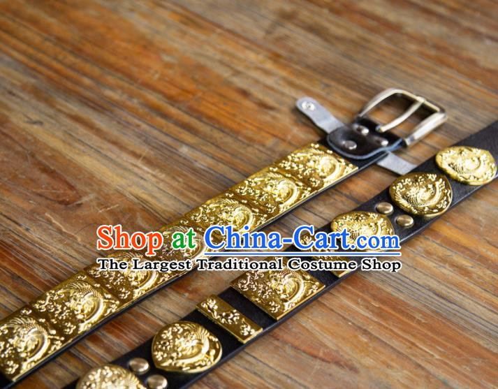 Traditional Chinese Ming Dynasty Swordsman Leather Belt Ancient Imperial Guards Waistband for Men