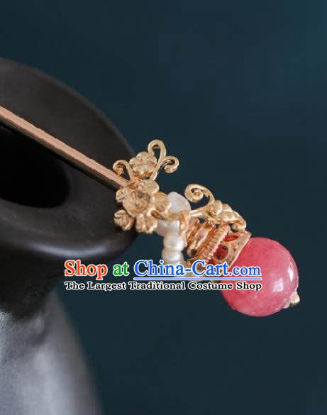 Chinese Handmade Ming Dynasty Queen Rosy Bead Hairpins Ancient Hanfu Hair Accessories for Women
