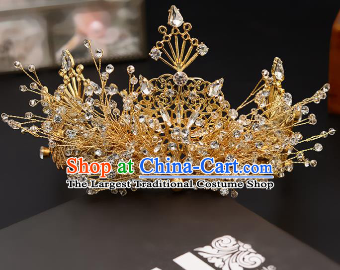 Top Handmade Baroque Princess Golden Royal Crown Wedding Bride Hair Accessories for Women