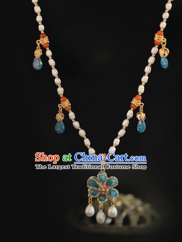 Chinese Traditional Ming Dynasty Pearls Necklace Handmade Ancient Princess Necklet Accessories for Women