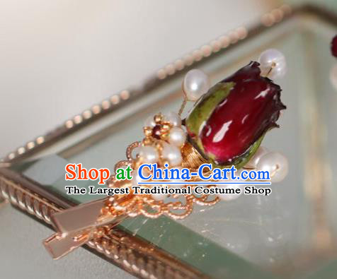 Chinese Handmade Ming Dynasty Princess Red Flowers Hair Claw Hairpins Ancient Hanfu Hair Accessories for Women
