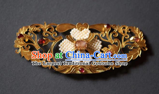 Chinese Traditional Hanfu Tang Dynasty Court Pearls Hair Crown Handmade Ancient Royal Princess Hair Accessories for Women