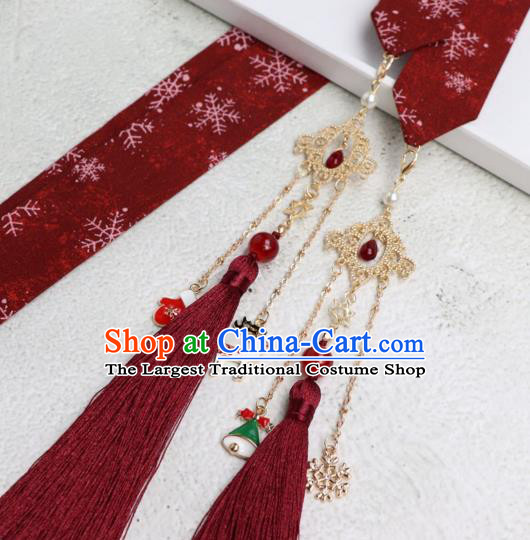 Chinese Traditional Princess Hanfu Red Ribbon Hairband Handmade Ancient Swordsman Hair Accessories for Women