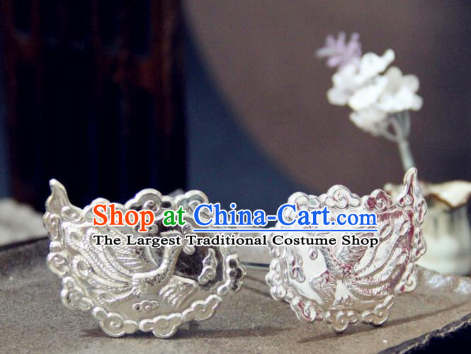 Chinese Traditional Tang Dynasty Princess Carving Phoenix Argent Hairpins Handmade Ancient Royal Empress Hair Accessories for Women