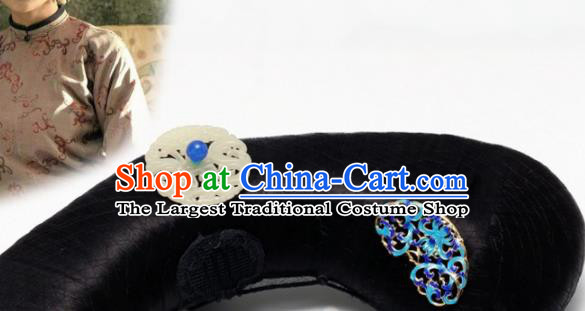 Traditional Chinese Qing Dynasty Imperial Consort Wigs and Jade Hairpins Ancient Court Lady Hair Accessories for Women