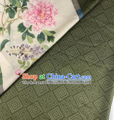 Chinese Traditional Peony Pattern Olive Green Hanfu Fabric Flax Fabric Hanfu Dress Material