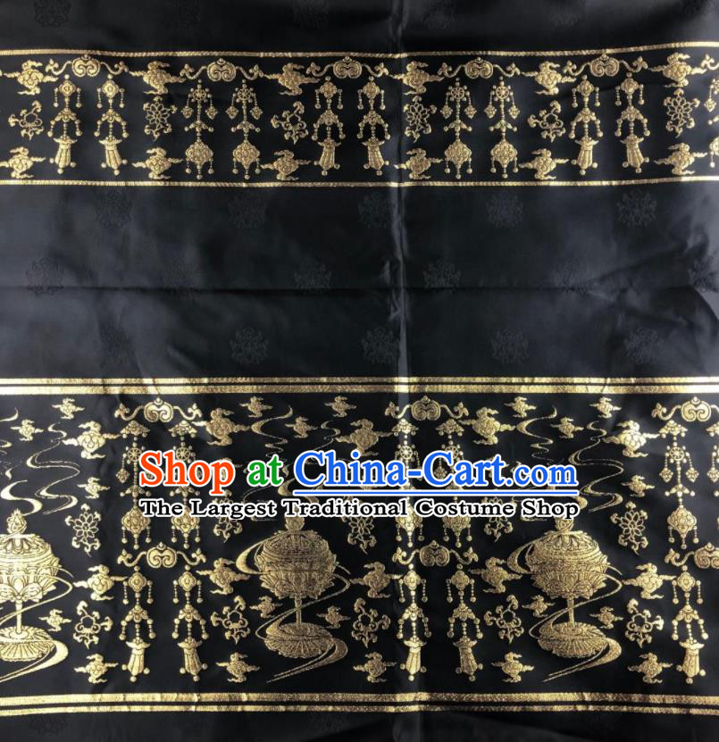 Chinese Traditional Censer Pattern Black Brocade Hanfu Fabric Silk Fabric Hanfu Dress Material