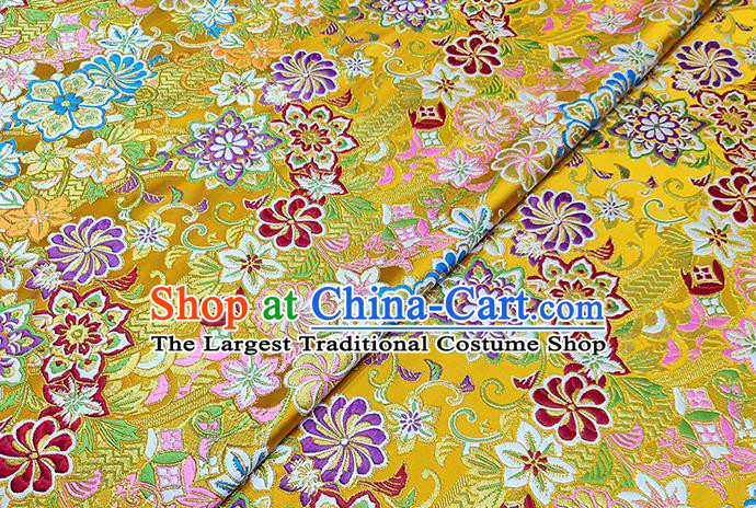 Japanese Traditional Pattern Kimono Yellow Brocade Fabric Tapestry Satin Fabric Nishijin Material