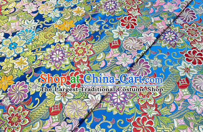 Japanese Traditional Pattern Kimono Blue Brocade Fabric Tapestry Satin Fabric Nishijin Material