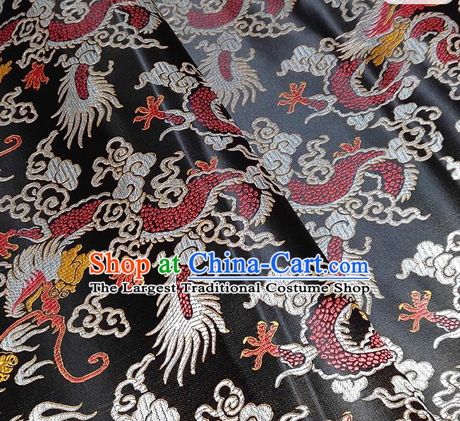 Chinese Traditional Dragons Pattern Black Brocade Fabric Silk Satin Fabric Hanfu Material