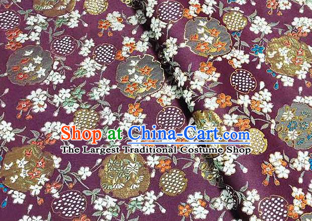 Japanese Traditional Carnations Pattern Kimono Purple Brocade Fabric Tapestry Satin Fabric Nishijin Material