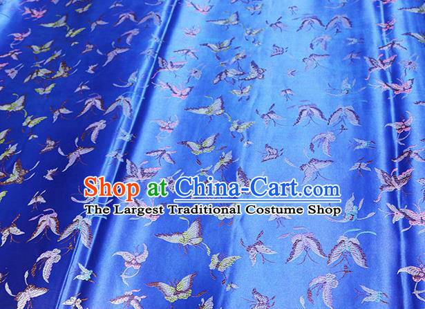 Chinese Traditional Butterfly Pattern Blue Brocade Fabric Silk Satin Fabric Hanfu Material