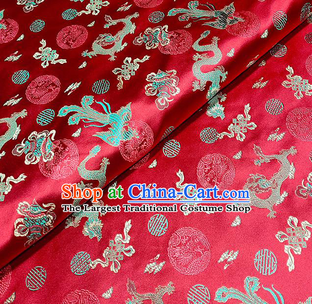 Chinese Traditional Dragon Pattern Red Brocade Fabric Silk Satin Fabric Hanfu Material