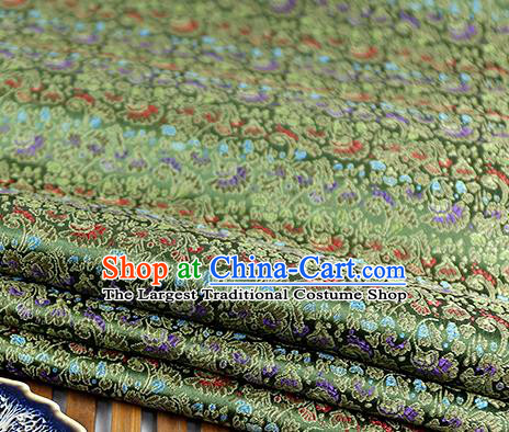 Chinese Traditional Celosia Cristata Pattern Olive Green Brocade Fabric Silk Tapestry Satin Fabric Hanfu Material