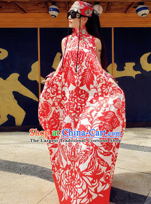 Chinese Traditional National Printing Carps Qipao Dress Tang Suit Cheongsam Costume for Women