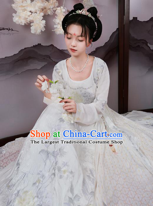 Chinese Tang Dynasty Court Maid Embroidered Dress Traditional Ancient Royal Princess Costumes for Women