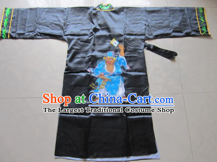 Chinese Traditional God Embroidered Black Priest Frock Taoism Deity Costume