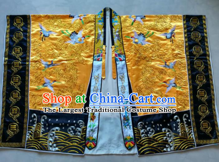 Chinese National Taoist Embroidered Cranes Yellow Priest Frock Cassock Traditional Taoism Rites Costume for Men