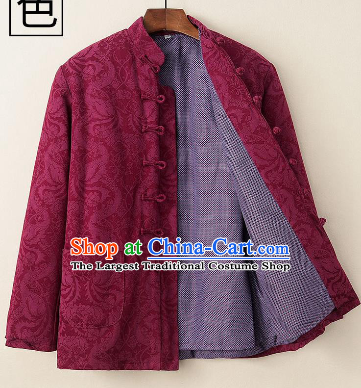 Chinese National Tang Suit Wine Red Cotton Padded Coat Traditional Tai Chi Jacket Costumes for Women