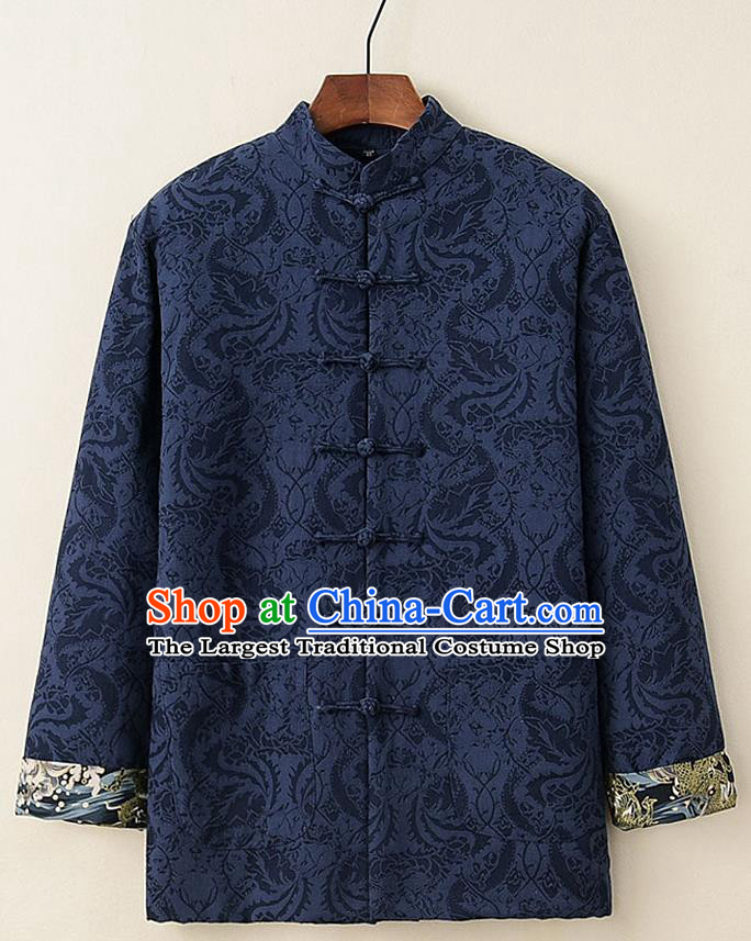 Chinese National Tang Suit Navy Thicken Jacket Traditional Martial Arts Costumes for Men
