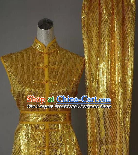 Chinese Tai Chi Changquan Golden Sequins Garment Outfits Traditional Kung Fu Martial Arts Costumes for Adult