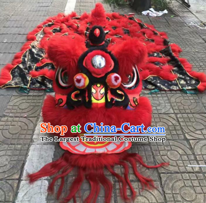Top Chinese Traditional Lion Dance Competition Red Fur Lion Head Lion Dance Costumes for Adult