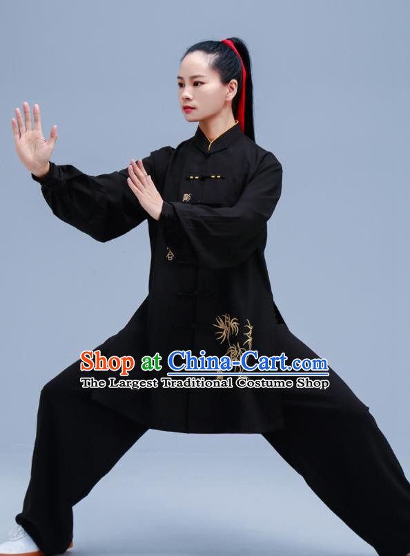 Chinese Traditional Kung Fu Embroidered Black Outfit Martial Arts Competition Costumes for Women