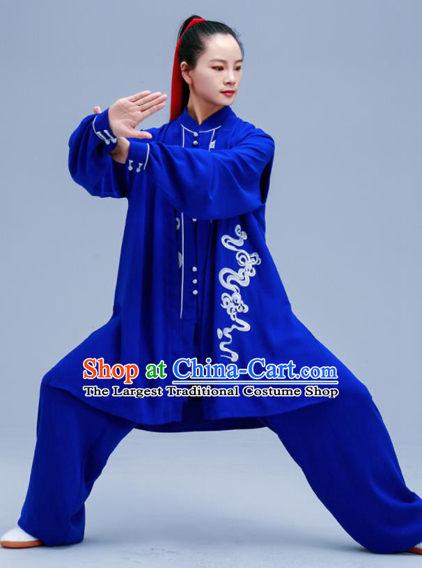 Chinese Traditional Kung Fu Embroidered Royalblue Outfits Martial Arts Competition Costumes for Women