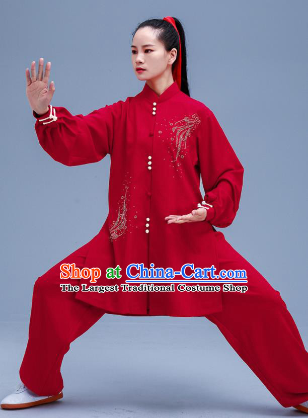 Chinese Traditional Kung Fu Red Outfits Martial Arts Competition Costumes for Women