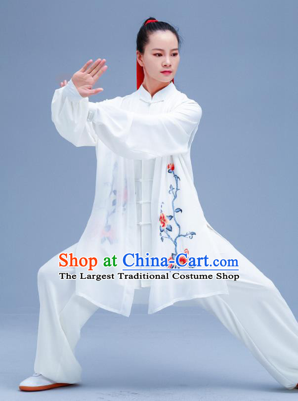 Chinese Traditional Kung Fu Embroidered Peony White Outfits Martial Arts Competition Costumes for Women