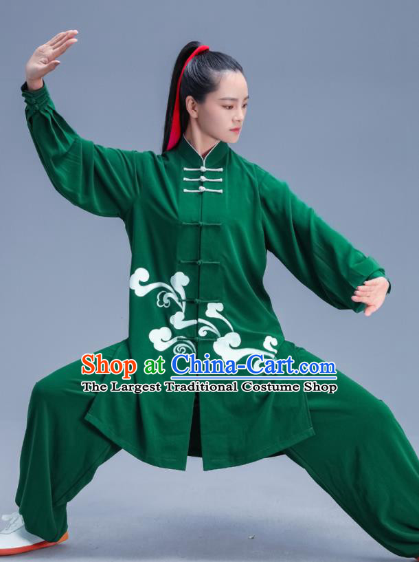 Chinese Traditional Kung Fu Competition Printing Green Outfits Martial Arts Stage Show Costumes for Women