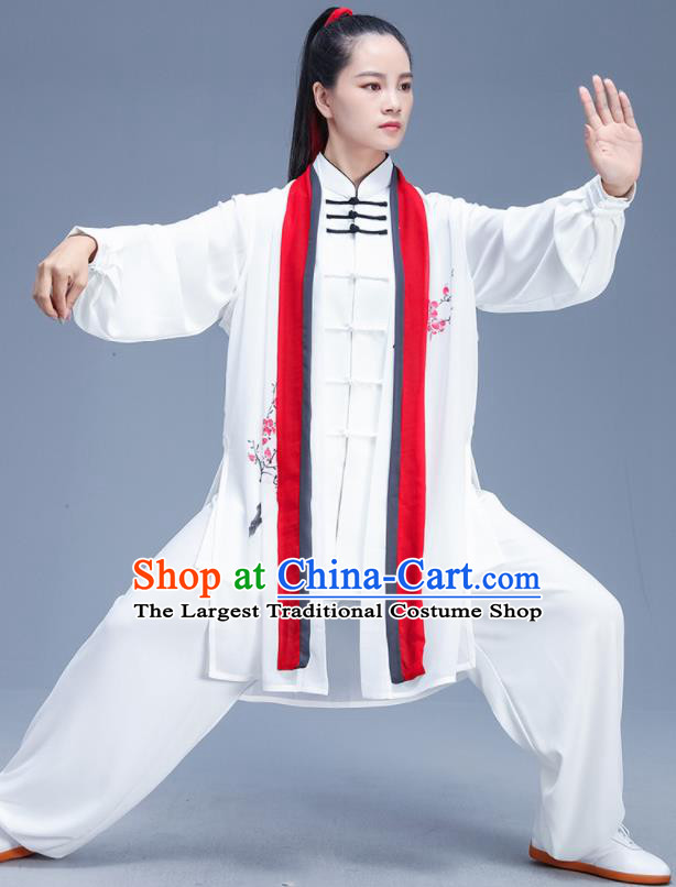 Chinese Traditional Kung Fu Competition Printing Plum White Outfits Martial Arts Stage Show Costumes for Women