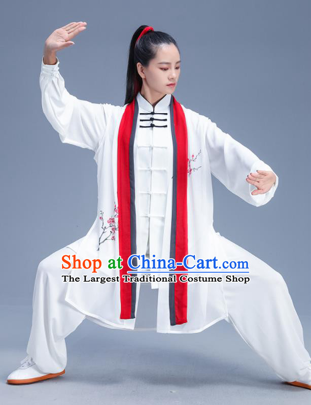 Chinese Traditional Kung Fu Competition Printing Plum White Outfits Martial Arts Stage Show Costumes for Women
