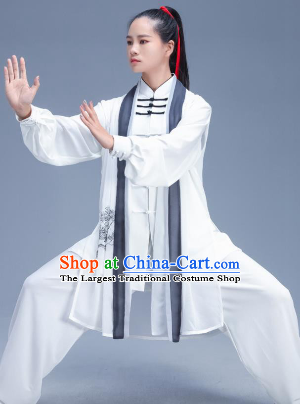 Chinese Traditional Kung Fu Competition Printing Pine White Outfits Martial Arts Stage Show Costumes for Women